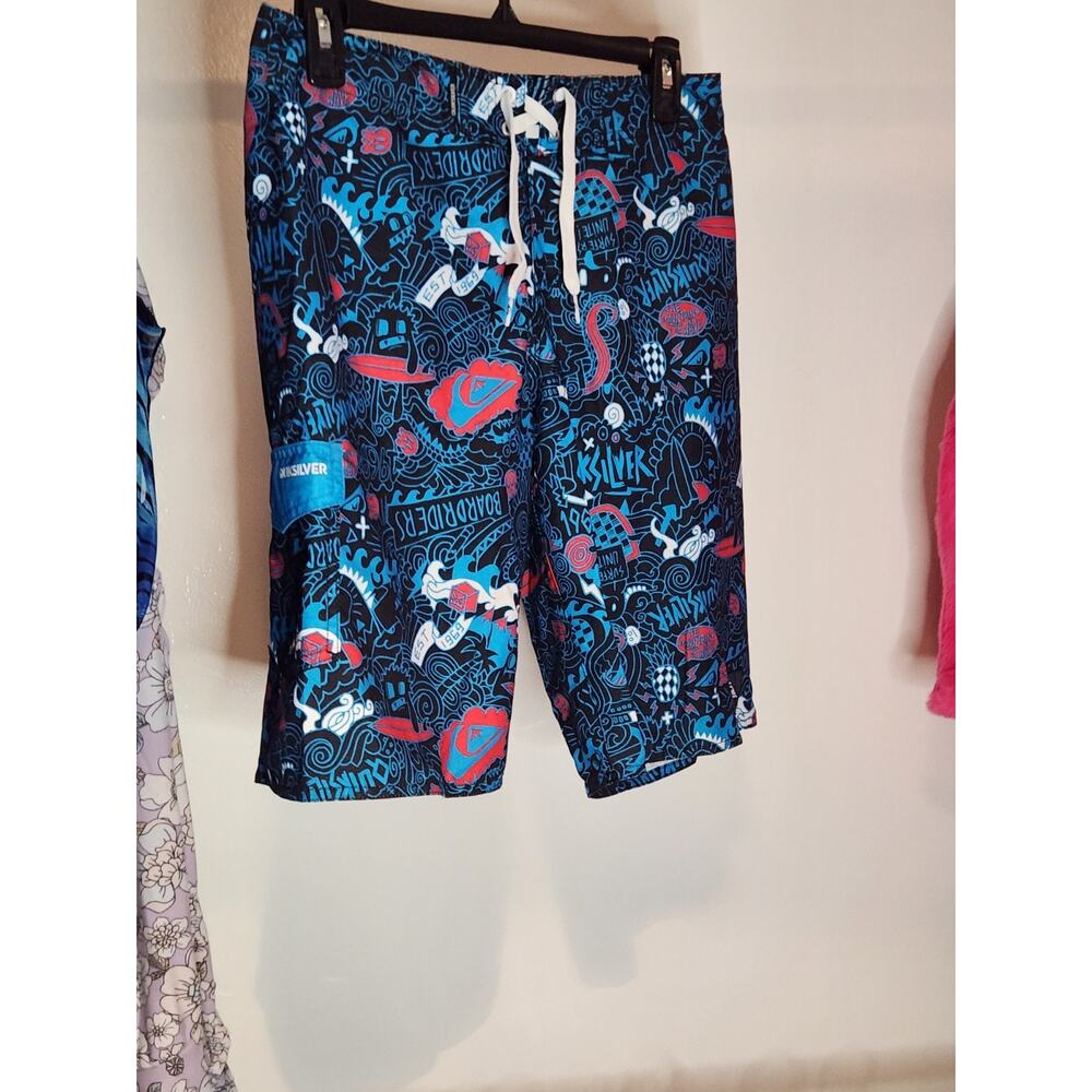 Quicksilver‎ Board Shorts Men's Swim Trunks Tie Waist 29 Doodle Pattern